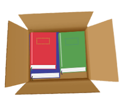 適切な大きさの箱に本が入っている画像
